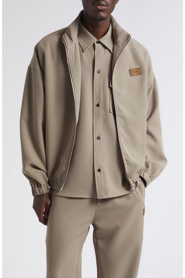 Logo Patch Stretch Cady Track Jacket, Main, color, DARK SAND