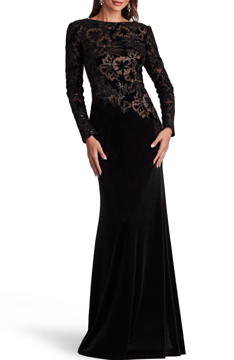 Tadashi Shoji Floral Sequin Long Sleeve Gown, Main, color, 