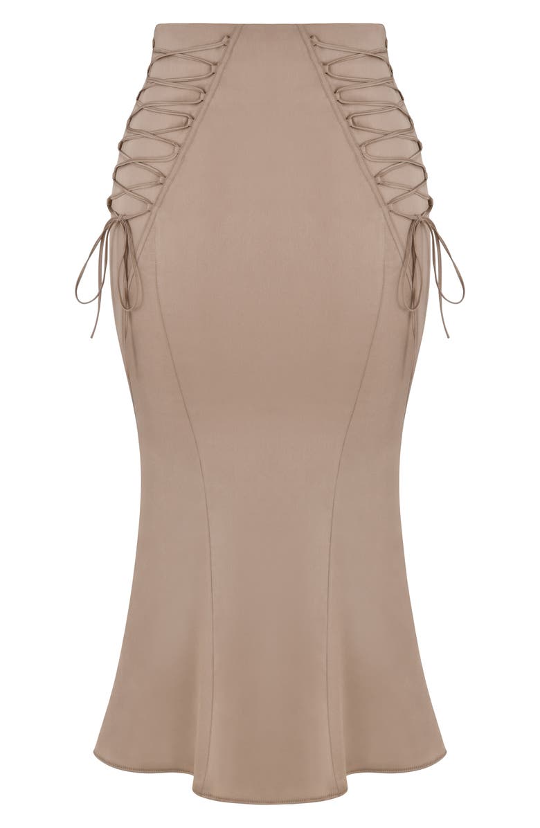 HOUSE OF CB Sidonie Lace-Up Satin Trumpet Midi Skirt, Alternate, color, 