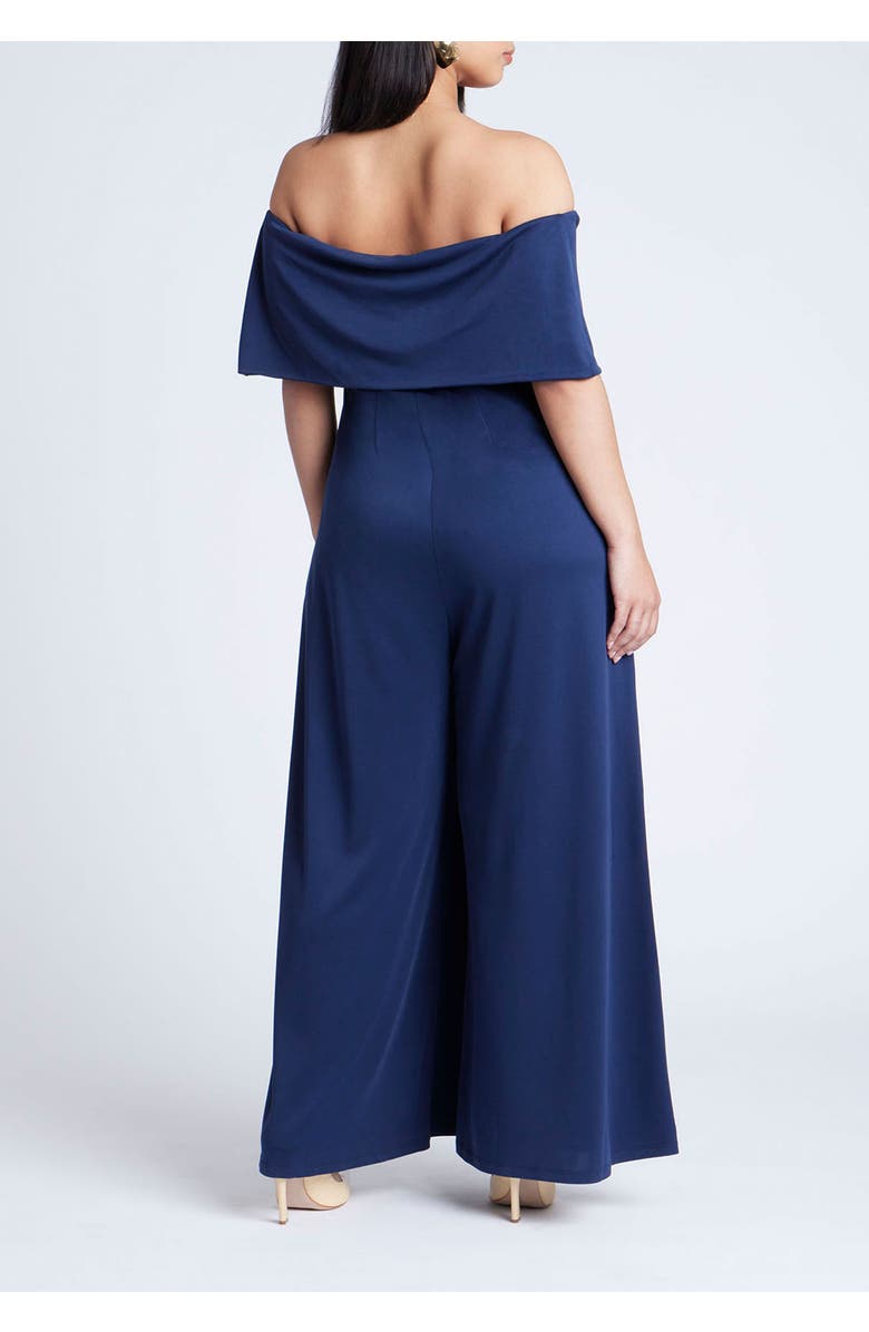 ELOQUII Off Shoulder Jumpsuit, Alternate, color, Navy Blazer