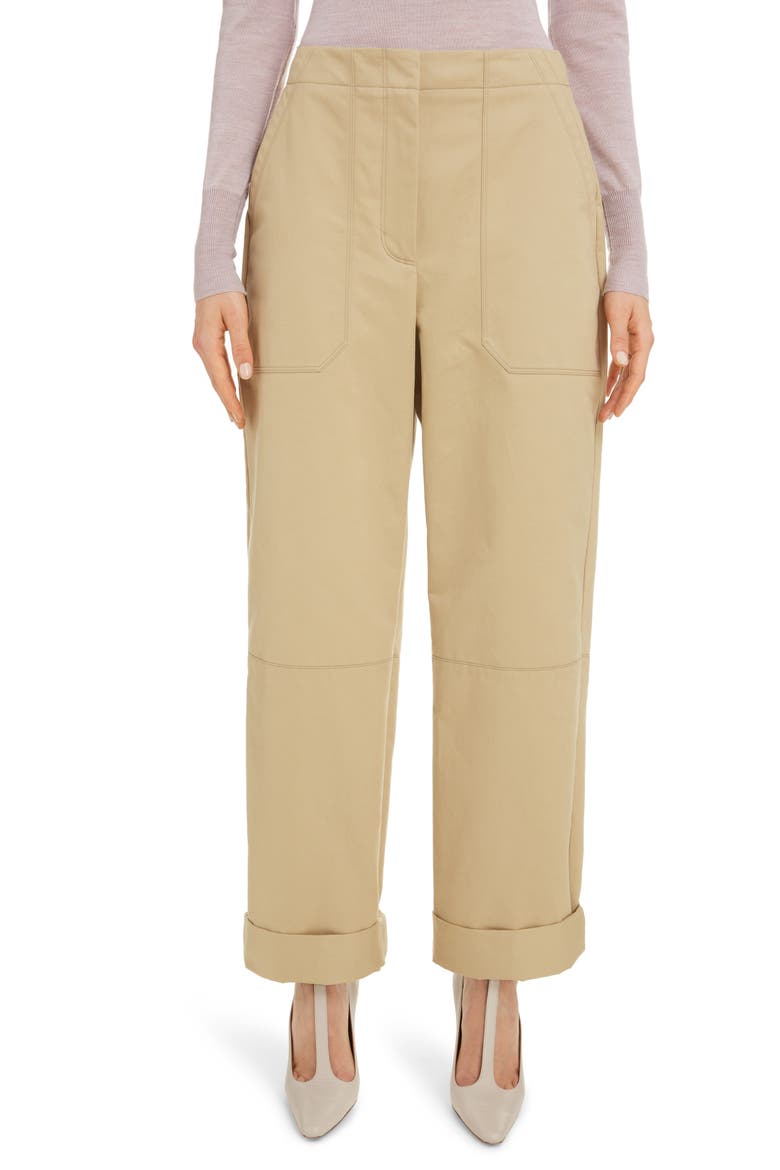 Contrast Pocket Cotton Twill Pants, Main, color, FLAX