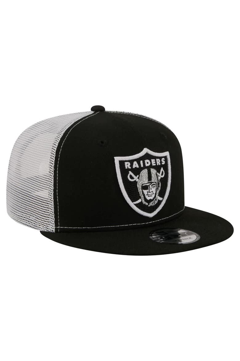 Men's New Era  Black Las Vegas Raiders Core Team 9FIFTY Trucker Snapback Hat, Alternate, color, Black