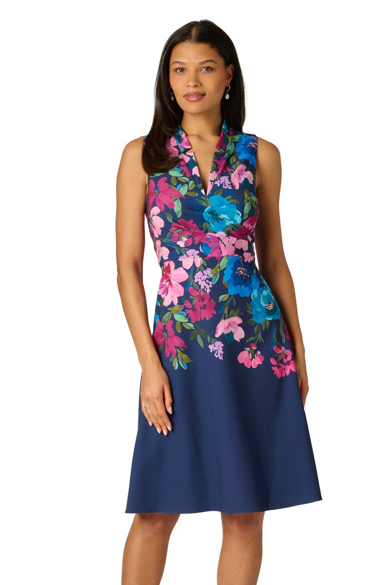 Floral V-Neck Twill Dress, Alternate, color, NAVY MULTI