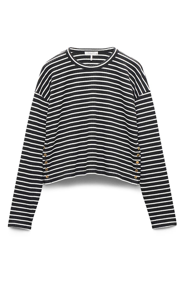 rag & bone Stripe Long Sleeve Rib Top, Alternate, color, Black Multi