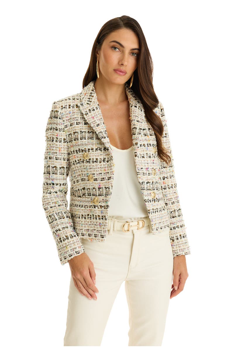 The Noli Shop Gabrielle Double-Breasted Tweed Blazer, Main, color, Ecru Multi