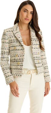 The Noli Shop Gabrielle Double-Breasted Tweed Blazer