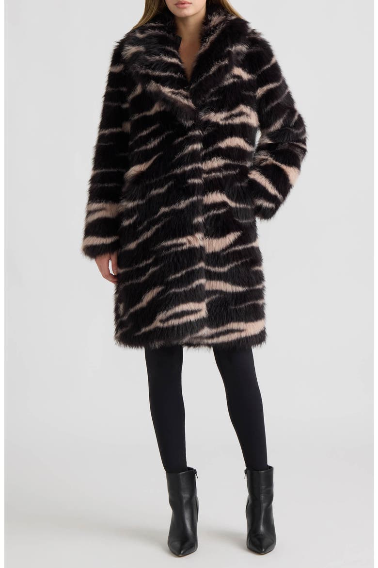 Leopard Print Faux Fur Coat, Main, color, ZEBRA