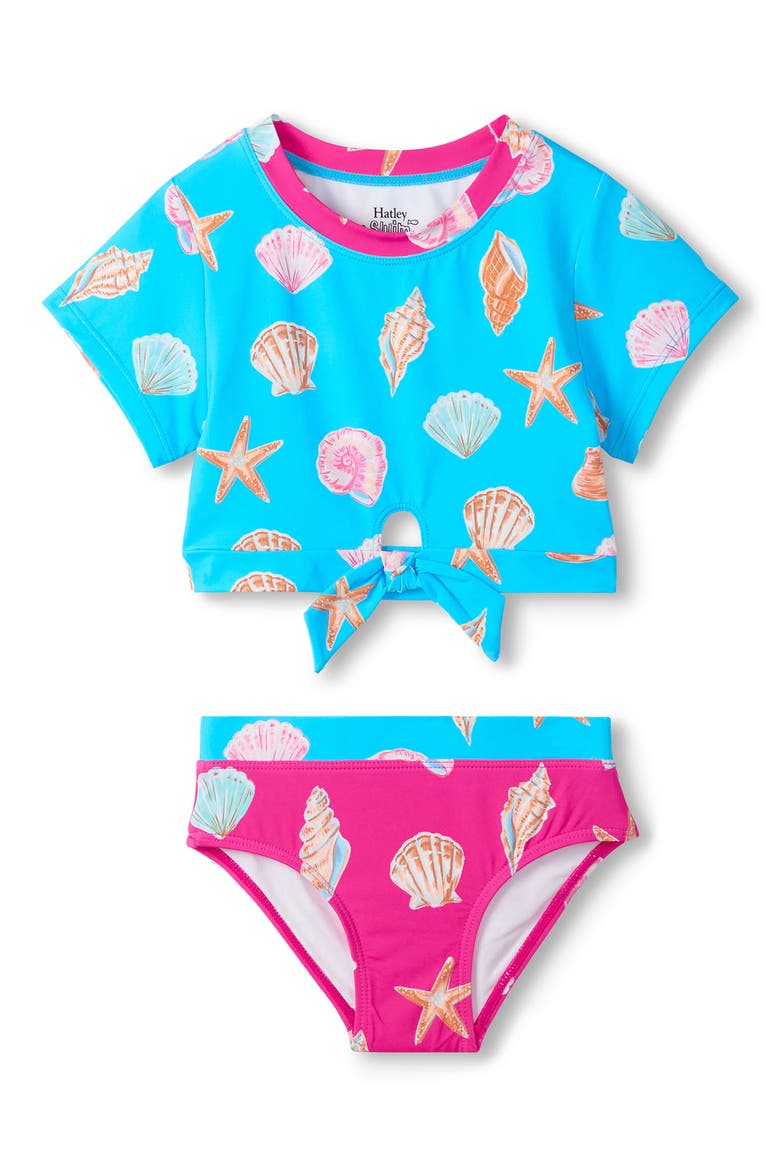 Kids' Ocean Shells Two-Piece Swimsuit, Main, color, TURQUOISE