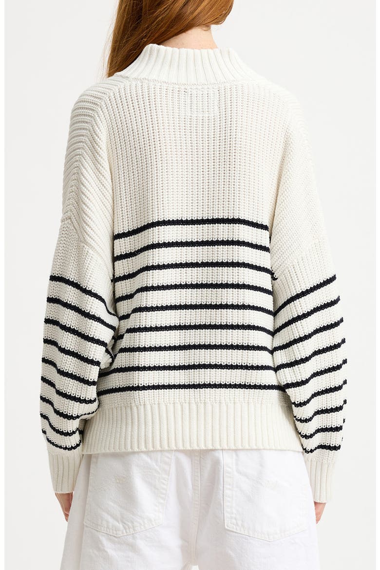 Striped Split Neck Sweater, Alternate, color, WHITE WITH THIN NAVY STRIPE