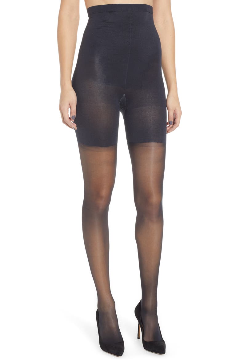 SPANXshape™ High-Waisted Mid-Thigh Sheers, Main, color, BLACK