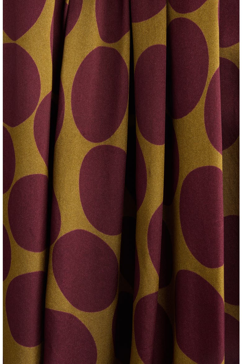 Denvo Fountain of Eggs Print Long Sleeve Twill Midi Dress, Alternate, color, CAMEL