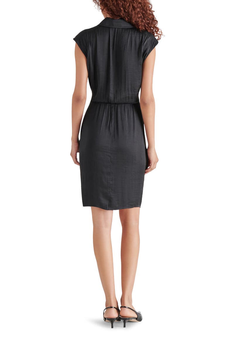 Toria Tie Front Washed Satin Shirtdress, Alternate, color, BLACK
