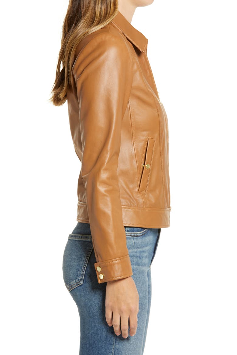Smooth Lambskin Leather Jacket, Alternate, color, HAZELNUT