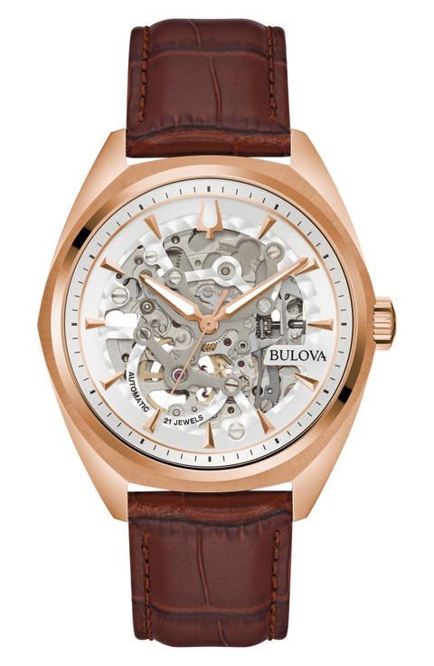 Surveyor Automatic Leather Strap Watch, 41mm