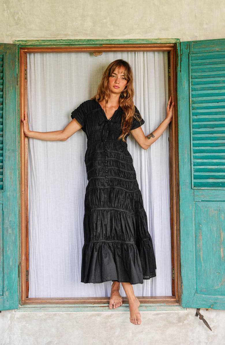 BRUNNA.CO The Srikandi Ruffle Maxi Dress, Alternate, color, Black