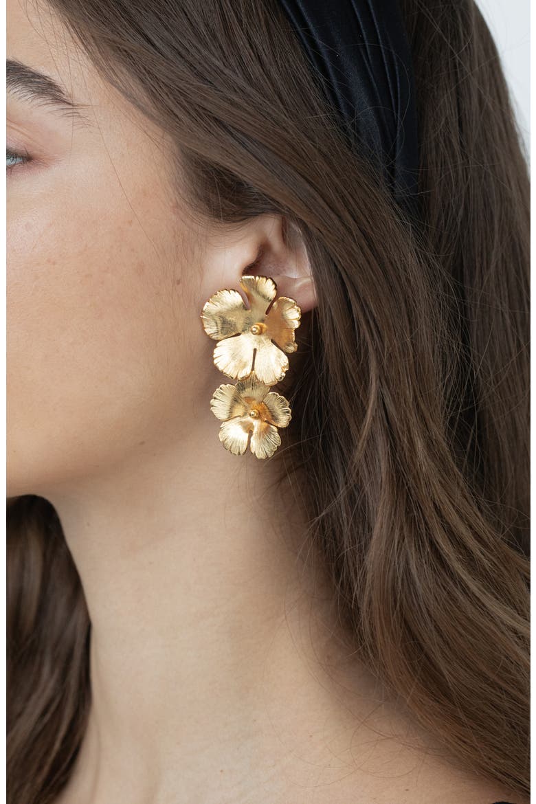 Collette Floral Drop Earrings, Alternate, color, GOLD