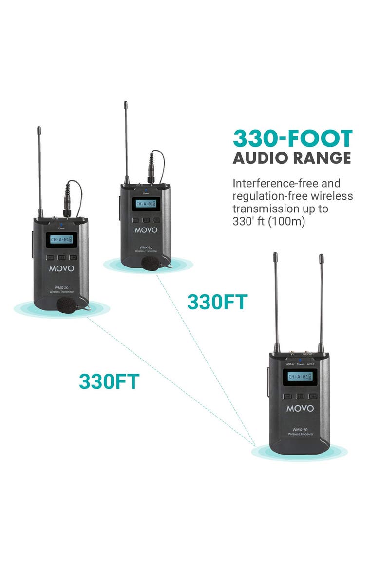 WMX-20-DUO 48-Channel UHF Wireless Lavalier Microphone System Compatible with DSLR Cameras, Alternate, color, Black