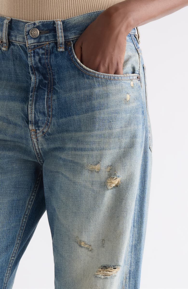 Acne Studios 2021 Daybreak Distressed Wige Leg Jeans, Alternate, color, Mid Blue