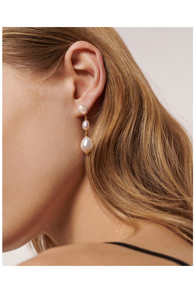 Nura Reef Triple Freshwater Pearl Drop Earrings , Alternate, color, 18CT GOLD VERMEIL / PEARL