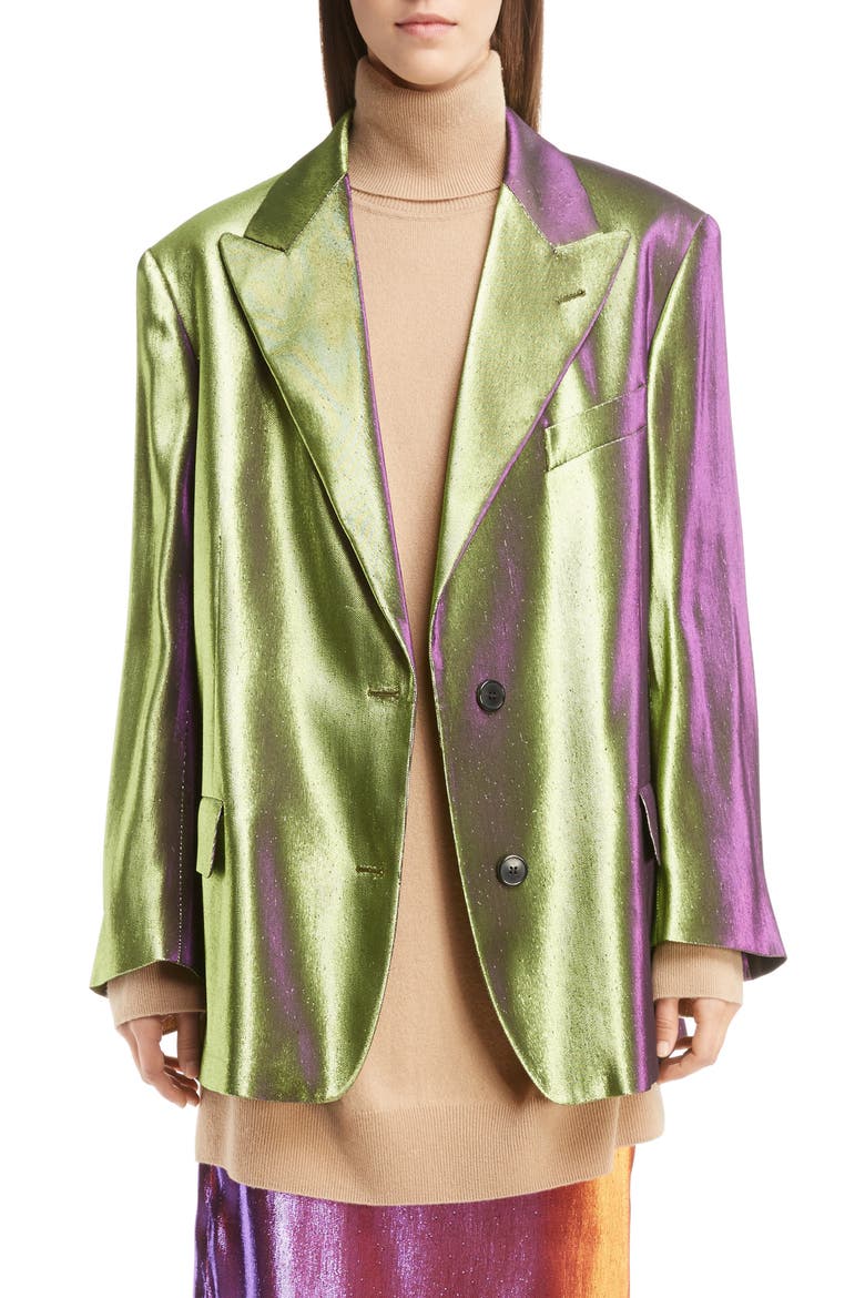 Two-Tone Lamé Blazer, Main, color, GREEN