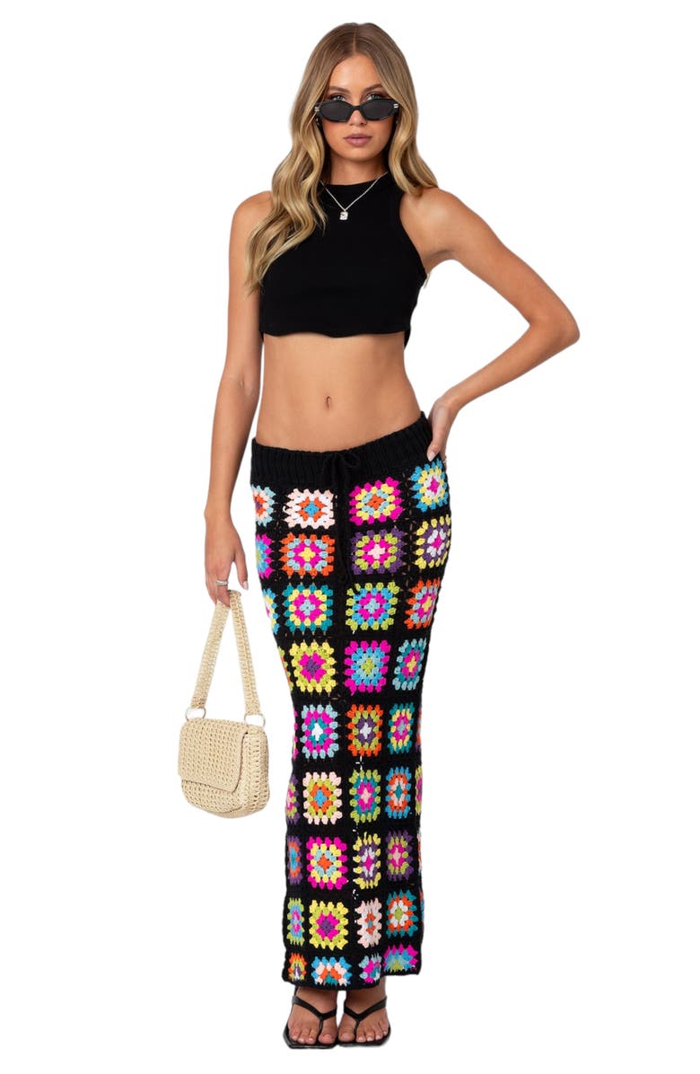 EDIKTED Patchwork Crochet Maxi Skirt, Alternate, color, 