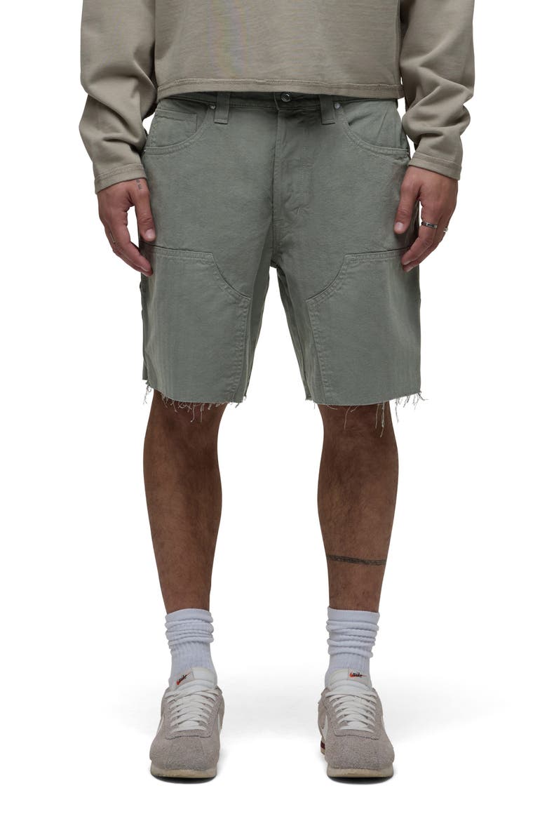 Cutoff Cotton Herringbone Carpenter Shorts, Main, color, SAGE