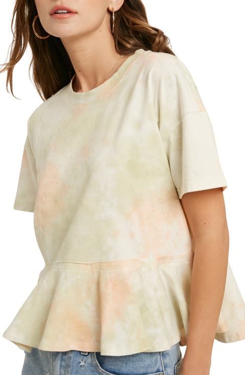 Tie Dye Short Sleeve Peplum Top