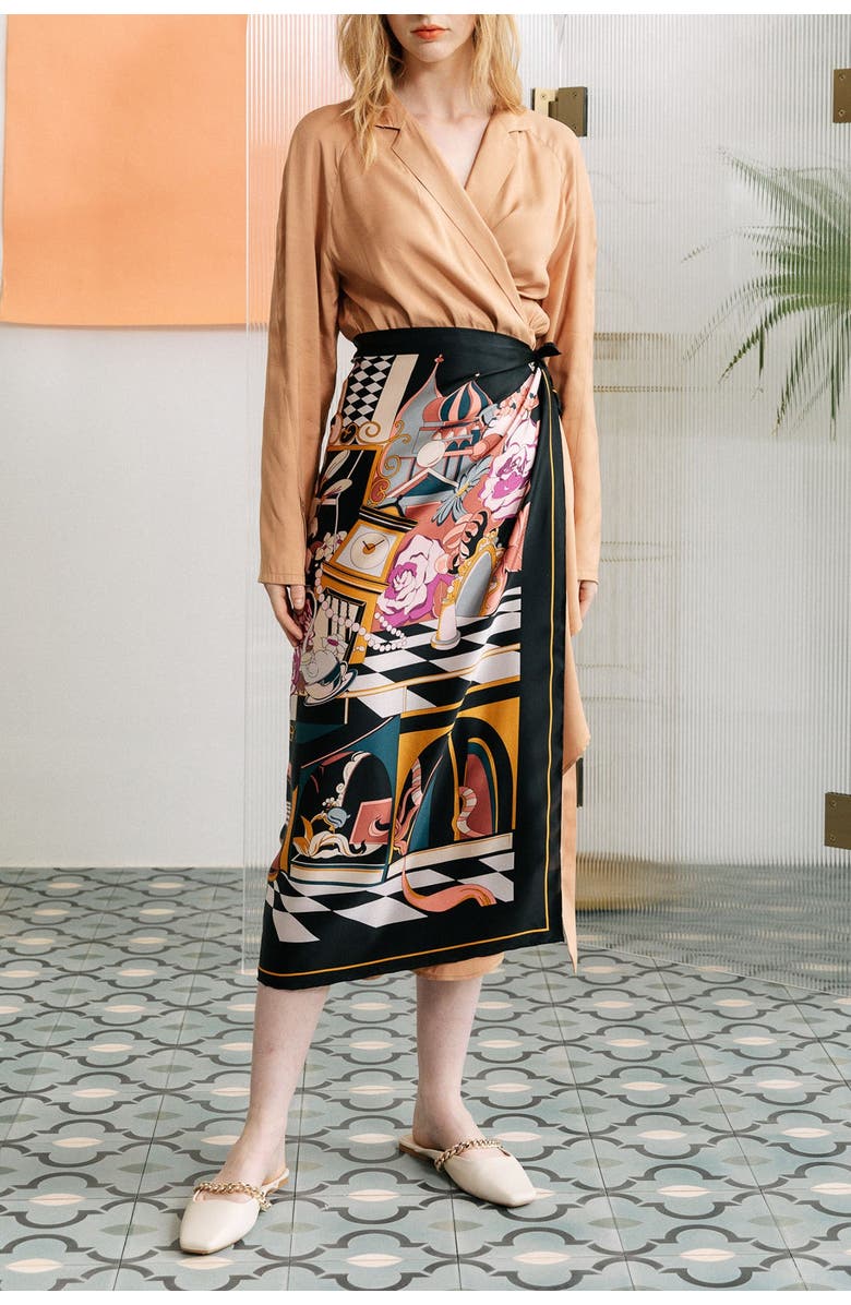 Lost Pattern "Vintage Blooms" Large Silk Square Scarf, Alternate, color, Black & Purple