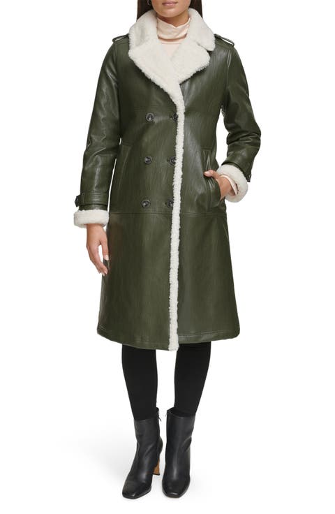 Faux Shearling & Faux Leather Trench Coat
