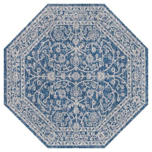 Jonathan Y Palazzo Vine And Border Textured Weave Octagon Indoor/outdoor Area Rug In Blue
