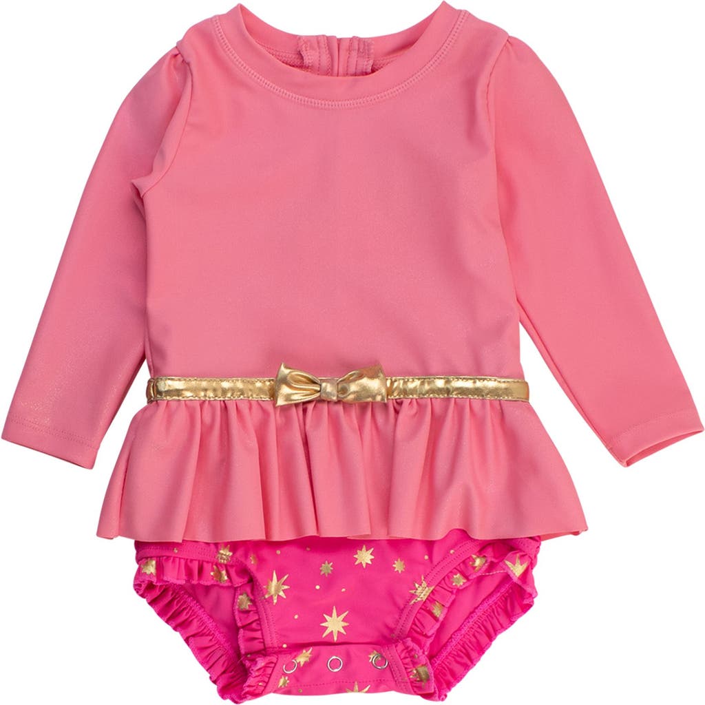 Rufflebutts Baby Girls Upf50+ Princess Long Sleeve Bow Skirted One Piece Swimsuit