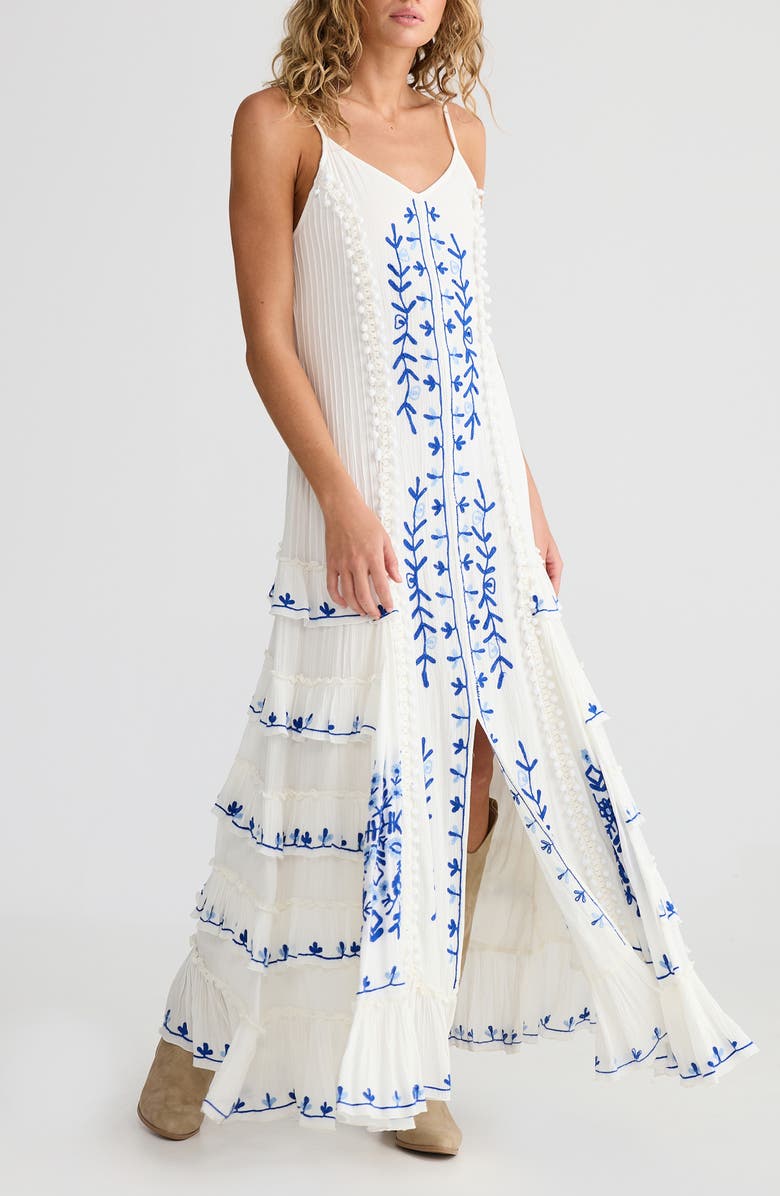 Talisman the Label Sadira Embroidered Sleeveless Maxi Dress, Alternate, color, 
