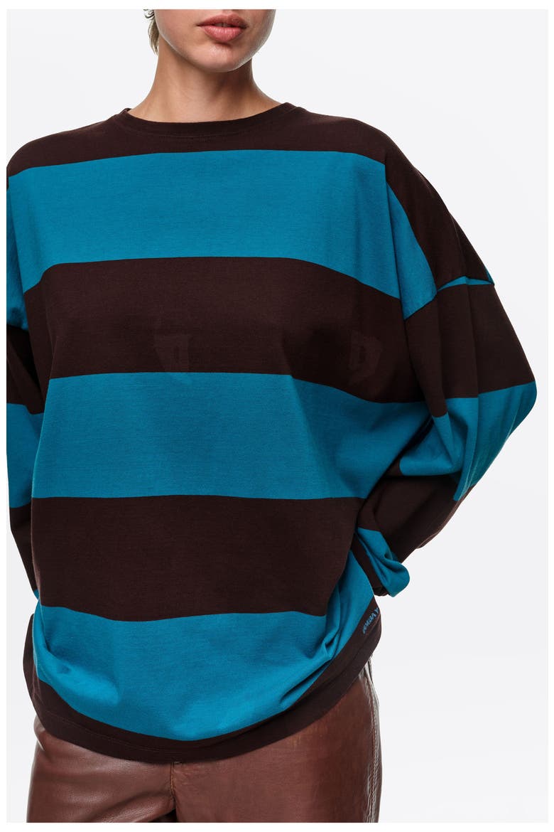 Oversize Striped Long T-shirt, Alternate, color, TEAL