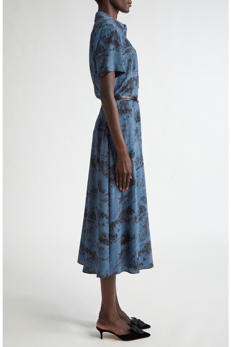 Kiera Print Silk Shirtdress, Alternate, color, STEEL BLUE