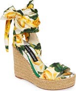 Dolce&Gabbana Floral Print Ankle Tie Wedge Sandal