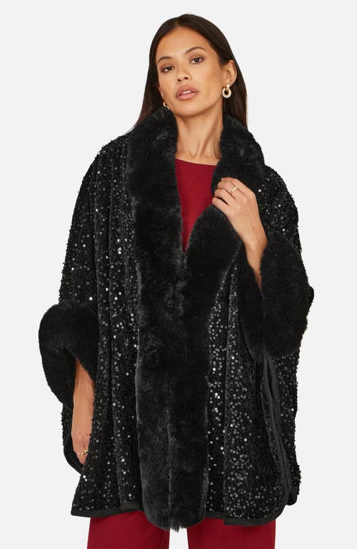 Yumi Textured Faux Fur Lined Cape In Black