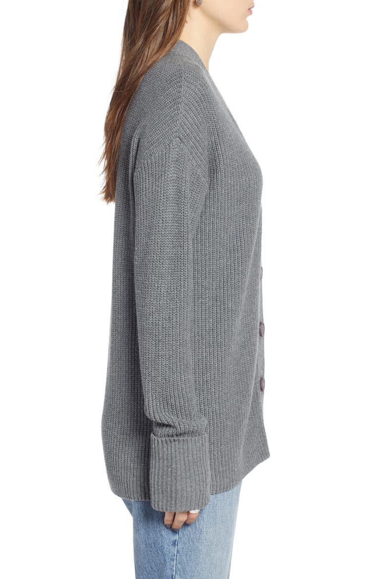 Ribbed Cardigan Sweater, Alternate, color, GREY DARK HEATHER