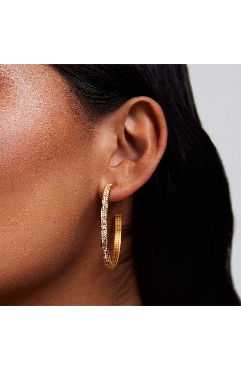 Dean Davidson Petit Pavé Midi Hoop Earrings, Alternate, color, White Topaz/ Gold