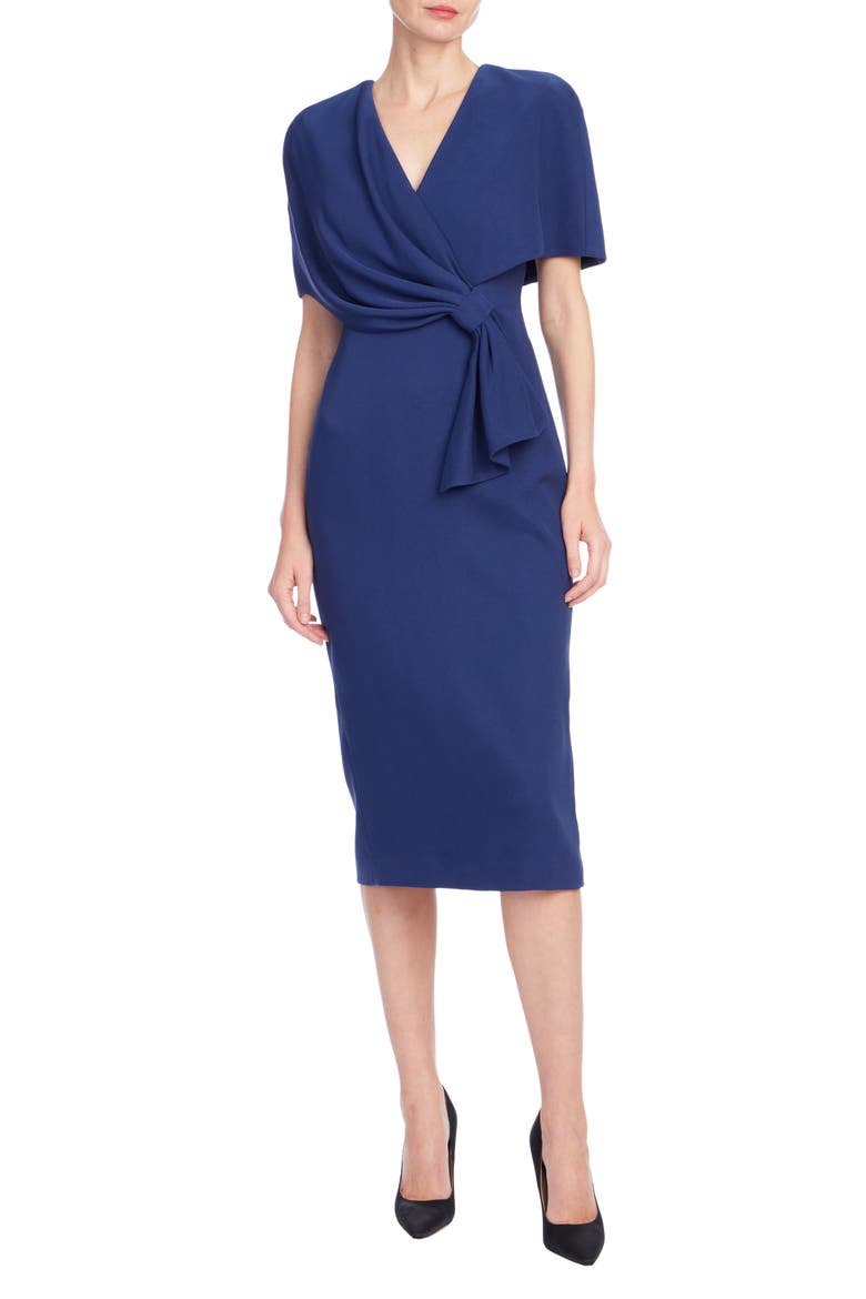 Wrap Shoulder Midi Sheath Dress, Main, color, ADMIRAL