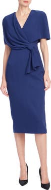 Badgley Mischka Collection Wrap Shoulder Midi Sheath Dress