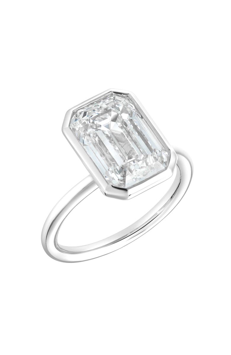 LuvMyJewelry Meira 14K Gold Emerald Cut Lab Grown Diamond Bezel Solitaire Engagement Ring - 4 cts, Alternate, color, 14K White Gold