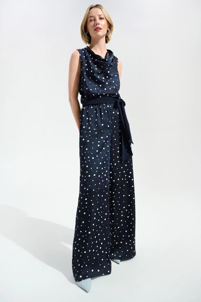 Signature | Recycled Satin Dot Print Sleeveless Cowl Neck Top, Alternate, color, Midnight Blue/Vanilla