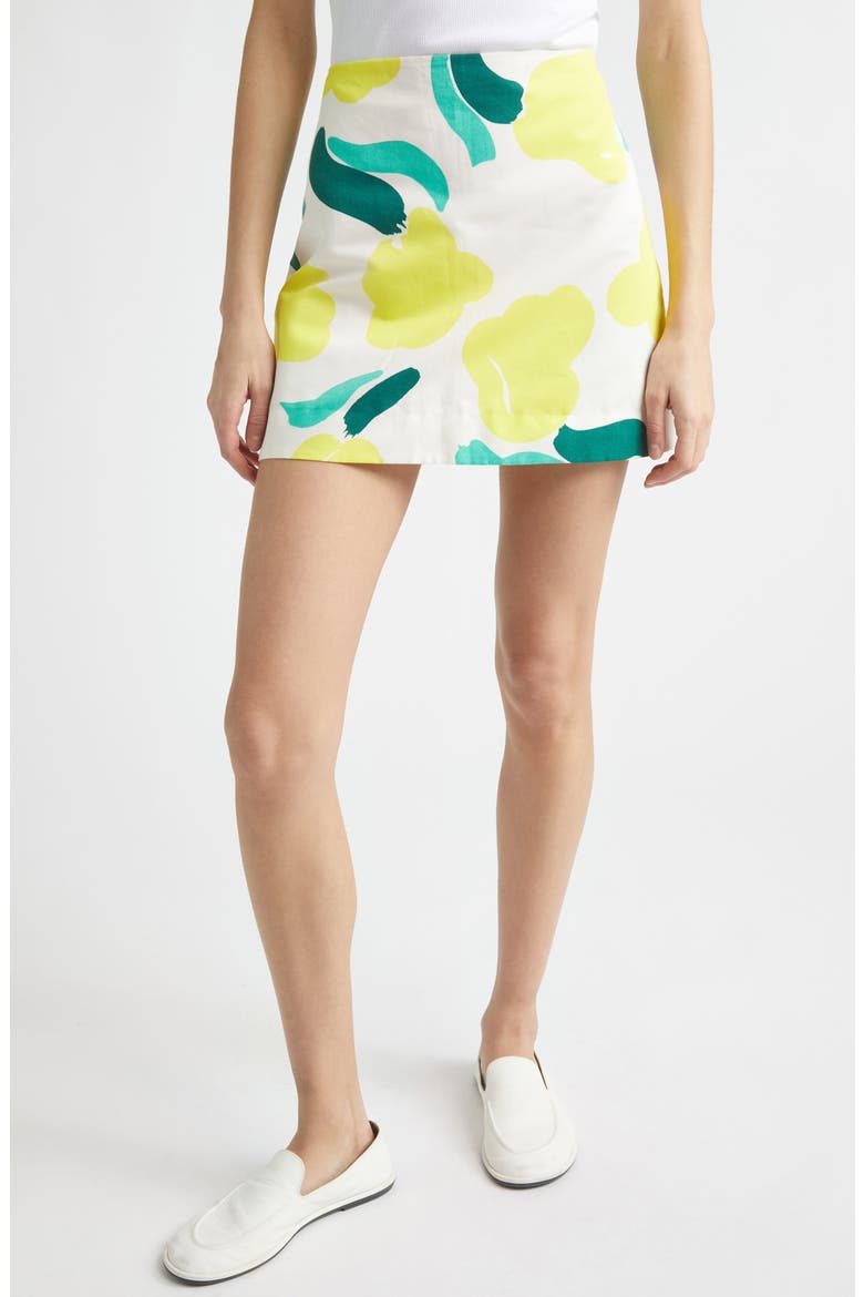 Kokominen Lemmitty Cotton & Linen Skirt, Main, color, OFF WHITE YELLOW GREEN