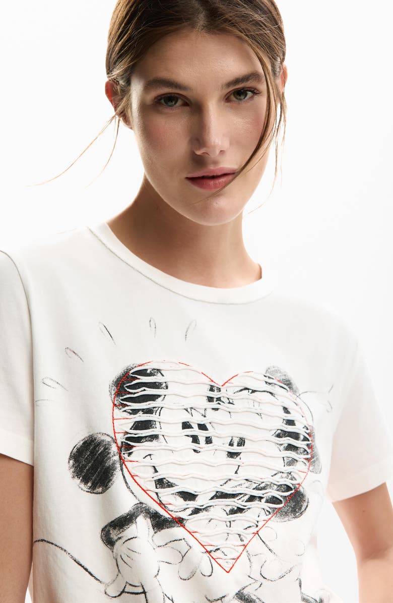Desigual Mickey & Minnie Mouse Graphic T-Shirt, Alternate, color, White