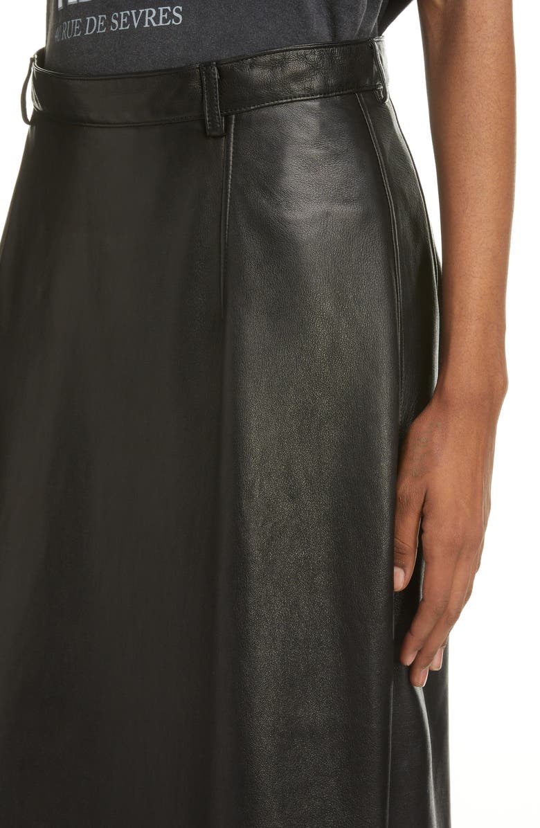 Balenciaga Leather A-Line Midi Skirt, Alternate, color, 