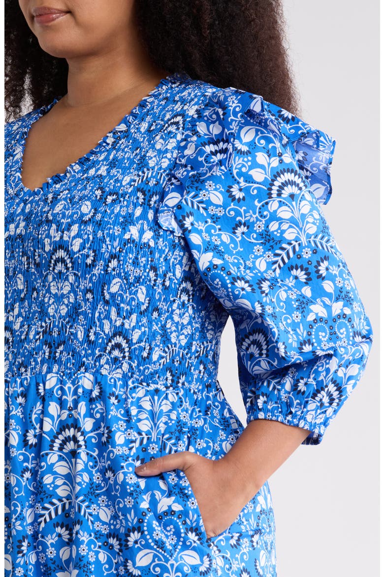 Lulu Floral Brighton Smocked Maxi Dress, Alternate, color, LIGHT-BLUE-WHITE