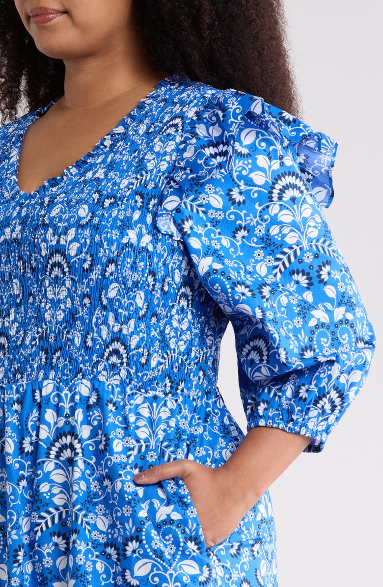 SUGARLIPS Lulu Floral Brighton Smocked Maxi Dress, Alternate, color, Light-Blue-White