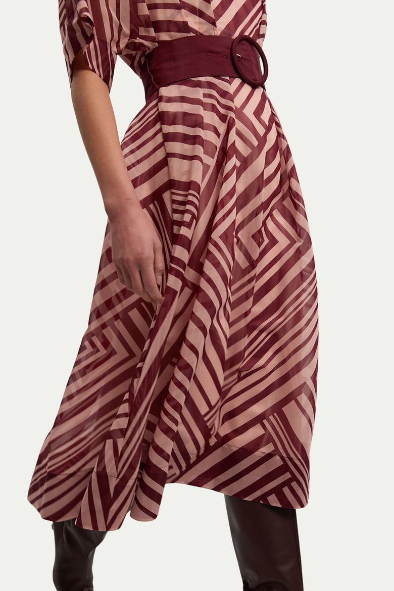 Printed 3/4 Sleeve Plunge Midi Dress, Alternate, color, Stripe