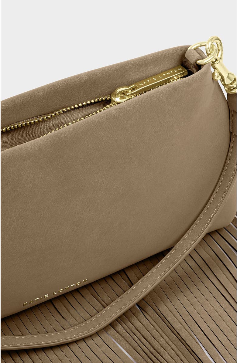 Katie Loxton Cali Fringe Small Shoulder Bag, Alternate, color, Taupe Suedette