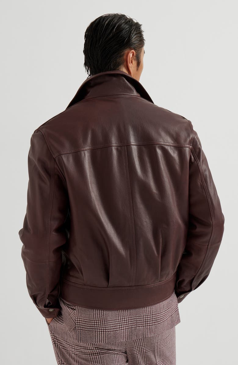 Brunello Cucinelli Nappa leather biker jacket, Alternate, color, Burgundy